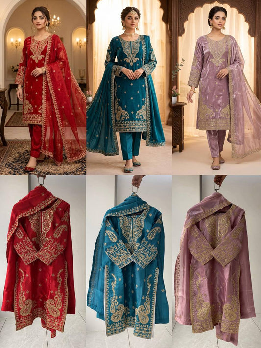THIS WEDDING SEASON WEAR OUR CORDING WITH SEQUENCE EMBROIDERY WORKED TOP, PLAZZO WITH DUPATTA