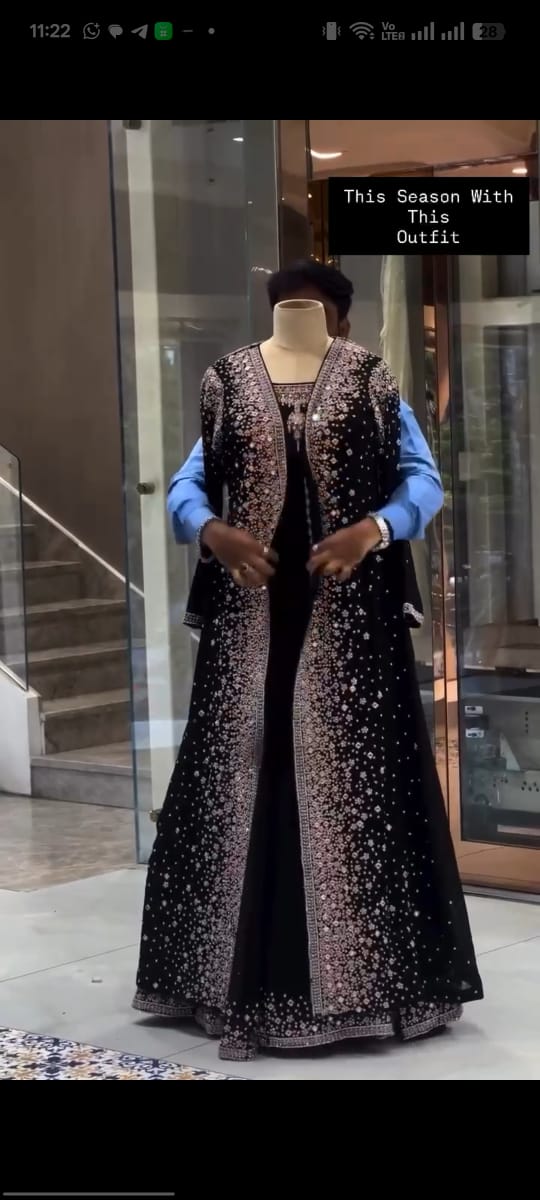 NEW SUPERHIT TRENDING FESTIVE COLLECTION GOWN, KOTI & DUPATTA SET WITH EMBROIDERY WORK & CRYSTAL STONE WORK