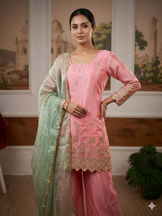 *HERE NEW LAUNCHING 3 PIECES KURTI, PLAZZO & DUPATTA WITH EMBROIDERY WORK
