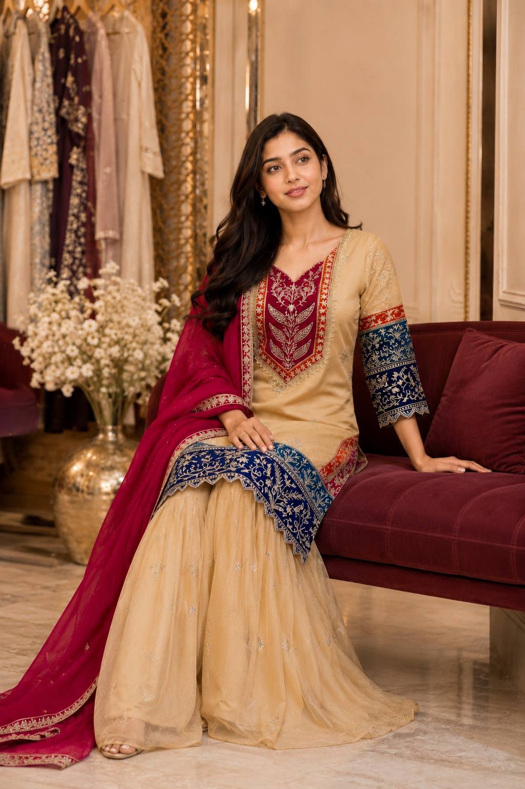 *HERE NEW LAUNCHING HEAVY 3 PIECES SUIT PAIR WITH EMBROIDERY WORK & FANCY LACE