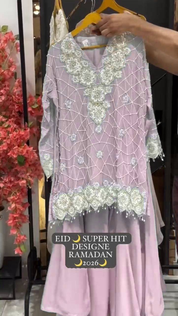 EID EXCLUSIVE AND TRENDY FOR WEDDING SEASON OUR SEQUENCE EMBROIDERY WORKED TOP, PLAZZO AND DUPATTA