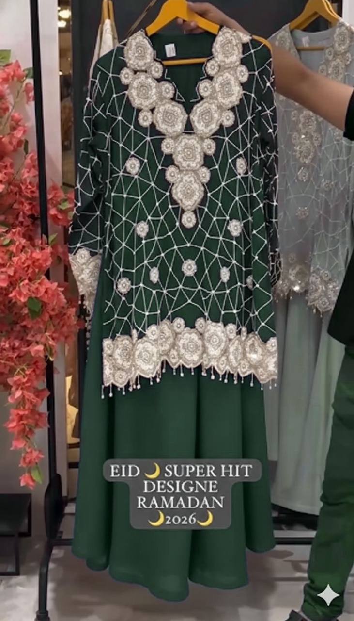 EID EXCLUSIVE AND TRENDY FOR WEDDING SEASON OUR SEQUENCE EMBROIDERY WORKED TOP, PLAZZO AND DUPATTA