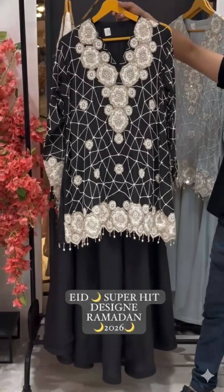 EID EXCLUSIVE AND TRENDY FOR WEDDING SEASON OUR SEQUENCE EMBROIDERY WORKED TOP, PLAZZO AND DUPATTA