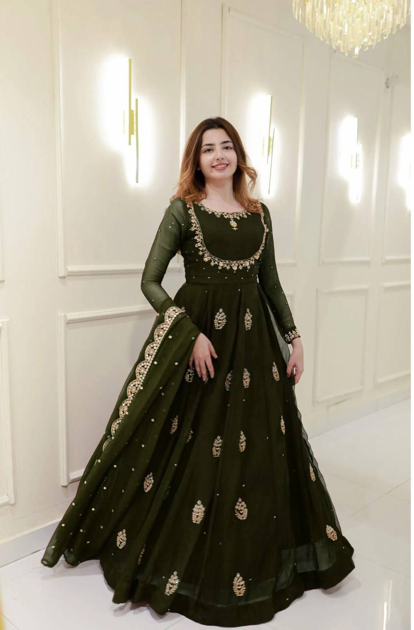 EXCLUSIVE 2 PIECE GOWN WITH DUPATTA IN SEQUENCE EMBROIDERY WORK