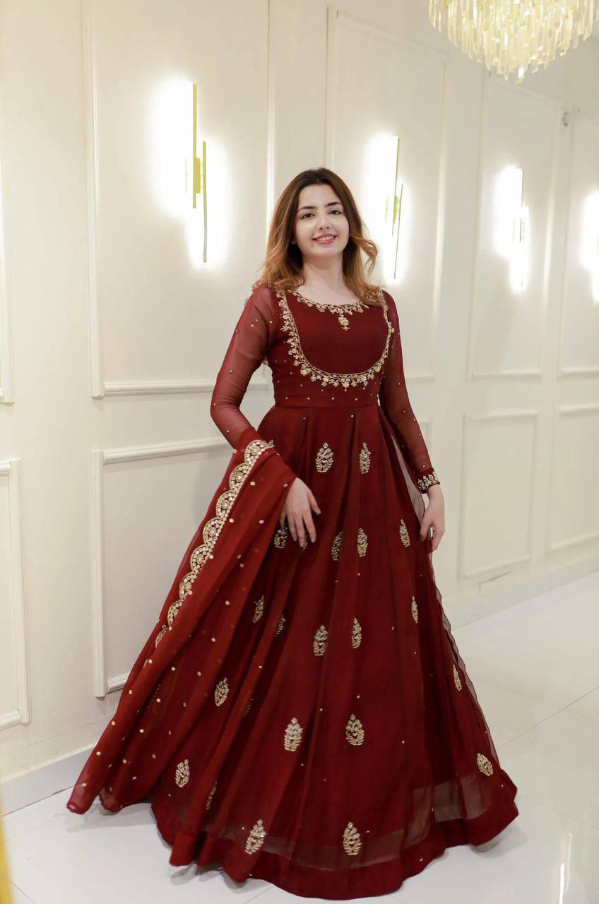 EXCLUSIVE 2 PIECE GOWN WITH DUPATTA IN SEQUENCE EMBROIDERY WORK