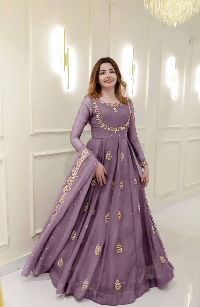 EXCLUSIVE 2 PIECE GOWN WITH DUPATTA IN SEQUENCE EMBROIDERY WORK