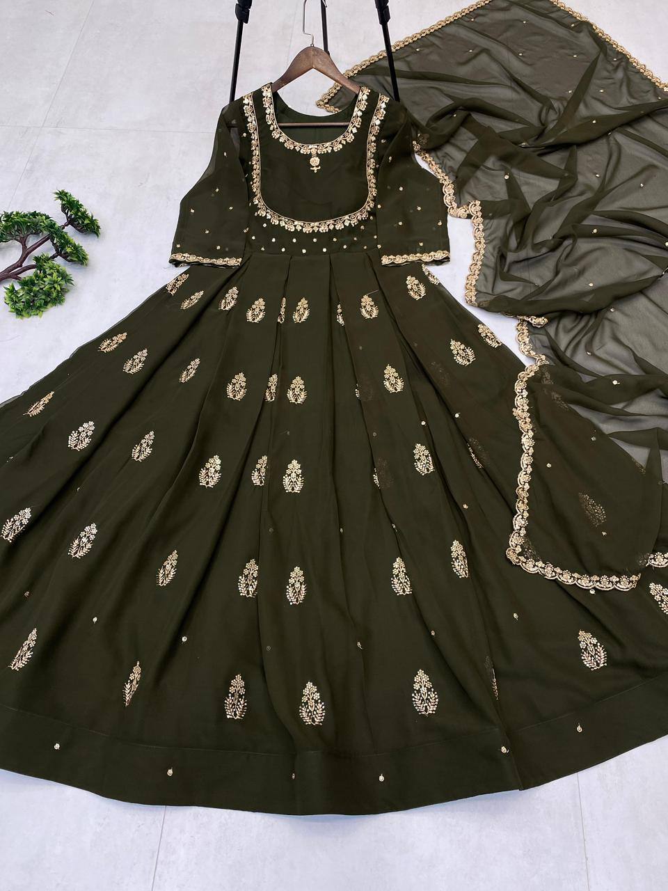 EXCLUSIVE 2 PIECE GOWN WITH DUPATTA IN SEQUENCE EMBROIDERY WORK