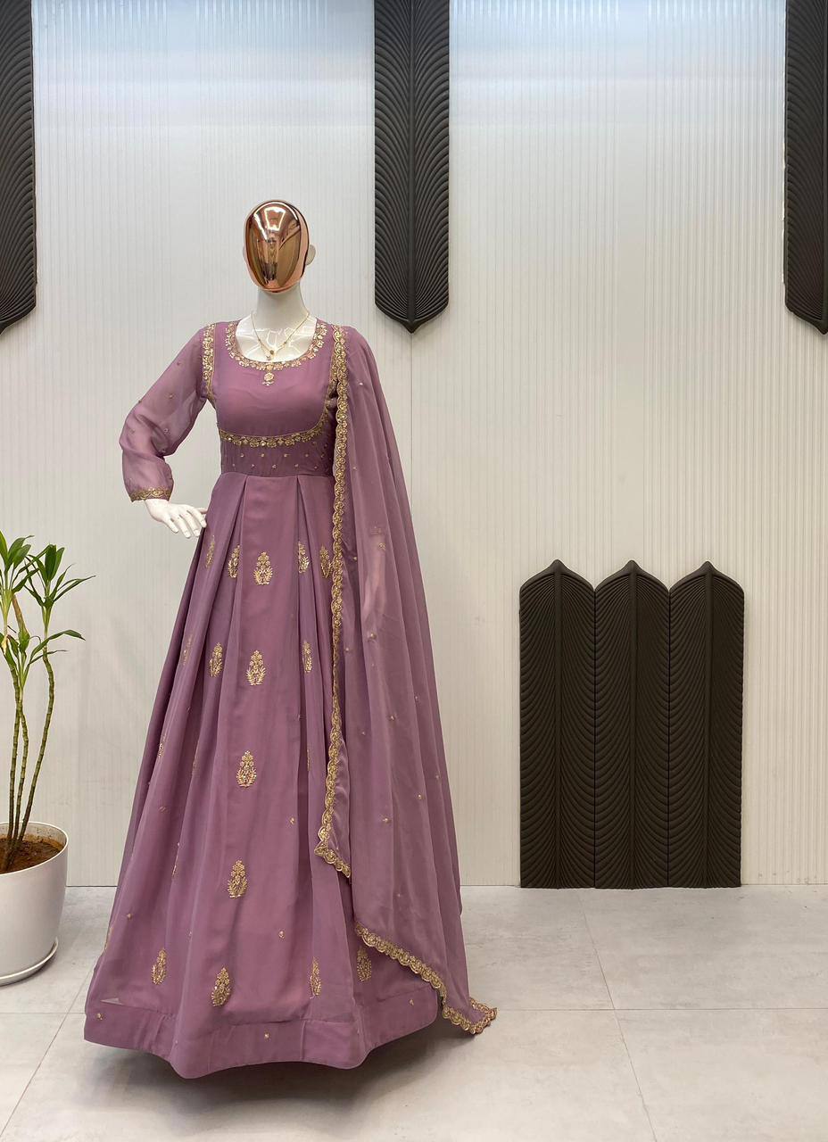 EXCLUSIVE 2 PIECE GOWN WITH DUPATTA IN SEQUENCE EMBROIDERY WORK