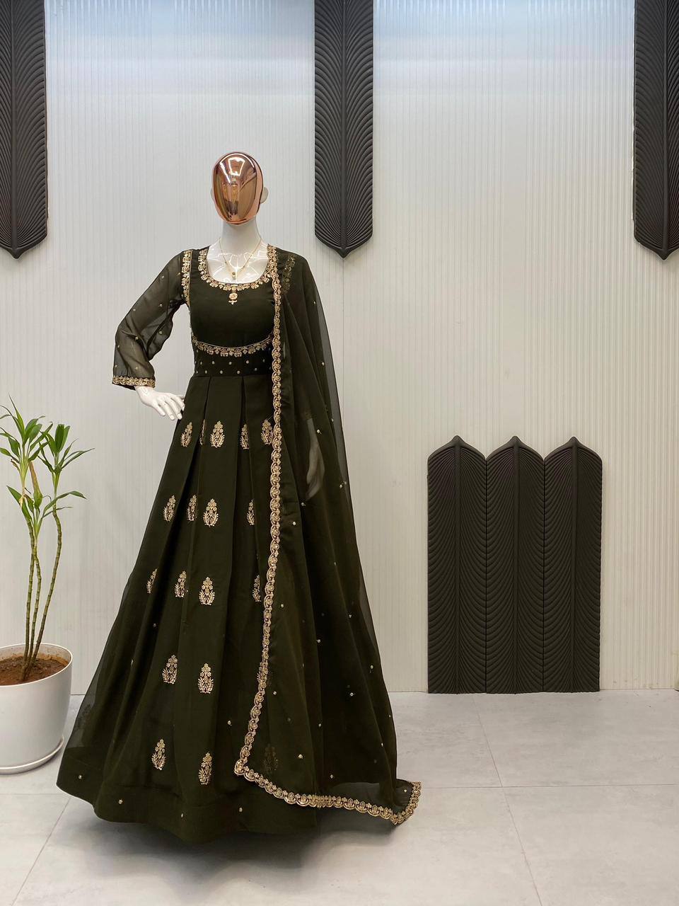 EXCLUSIVE 2 PIECE GOWN WITH DUPATTA IN SEQUENCE EMBROIDERY WORK