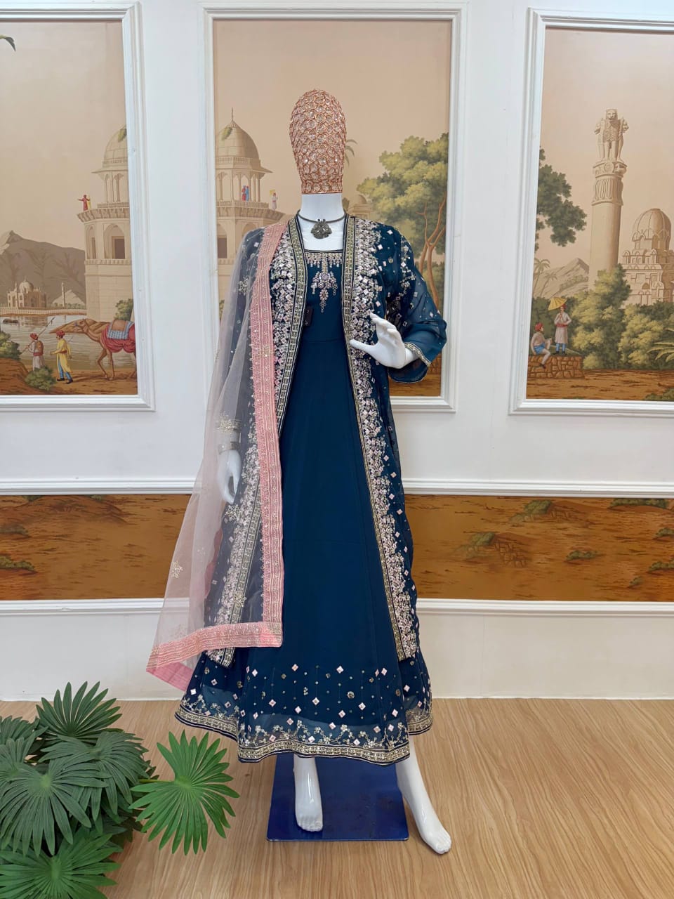 NEW SUPERHIT TRENDING FESTIVE COLLECTION GOWN, KOTI & DUPATTA SET WITH EMBROIDERY WORK & CRYSTAL STONE WORK