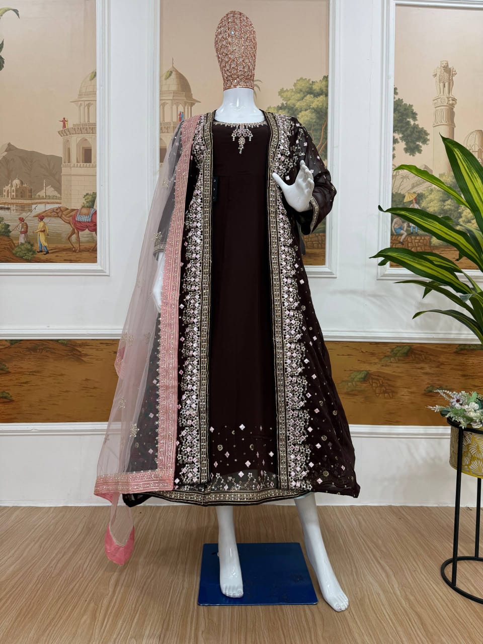 NEW SUPERHIT TRENDING FESTIVE COLLECTION GOWN, KOTI & DUPATTA SET WITH EMBROIDERY WORK & CRYSTAL STONE WORK
