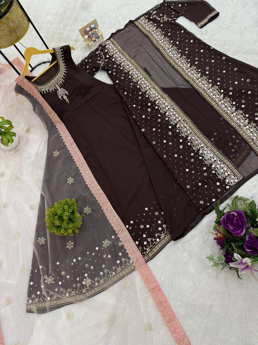 NEW SUPERHIT TRENDING FESTIVE COLLECTION GOWN, KOTI & DUPATTA SET WITH EMBROIDERY WORK & CRYSTAL STONE WORK