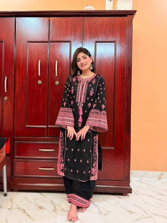 *DESIGNER WEAR EXCLUSIVE SUIT IN EMBROIDERED WITH REAL MIRROR WORKED ROMAN SILK FABRIC TOP AND PANT WITH DUPATTA PAIR*