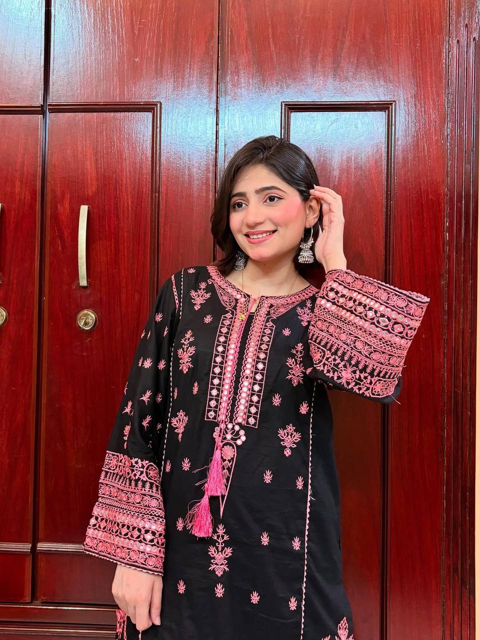 *DESIGNER WEAR EXCLUSIVE SUIT IN EMBROIDERED WITH REAL MIRROR WORKED ROMAN SILK FABRIC TOP AND PANT WITH DUPATTA PAIR*