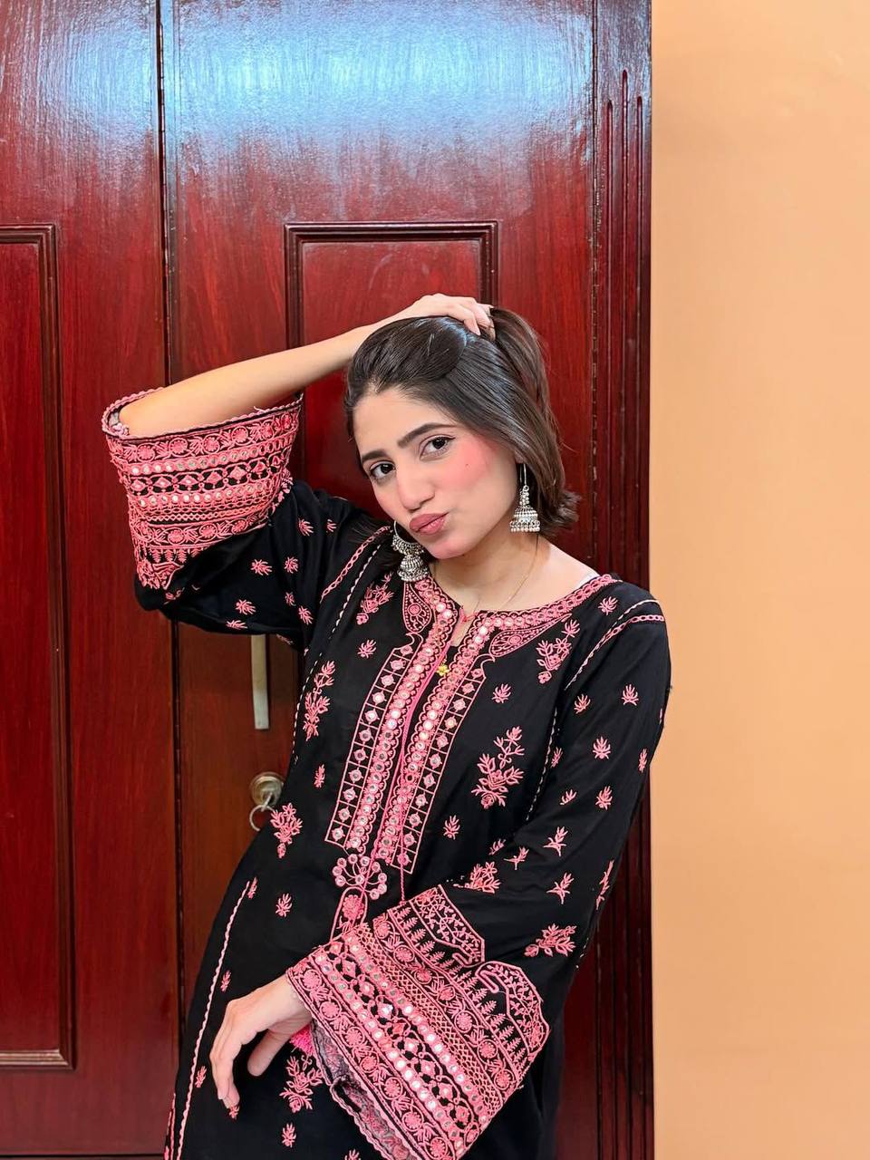 *DESIGNER WEAR EXCLUSIVE SUIT IN EMBROIDERED WITH REAL MIRROR WORKED ROMAN SILK FABRIC TOP AND PANT WITH DUPATTA PAIR*