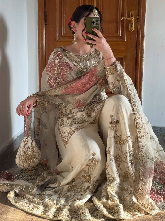 *EXCLUSIVE DESIGNER RANGOLI SILK &nbsp;WITH SEQUANCE EMBROIDERY WORK SUIT WITH FULL FLAIR WORK GHARARA AND DUPATTA*&nbsp;
