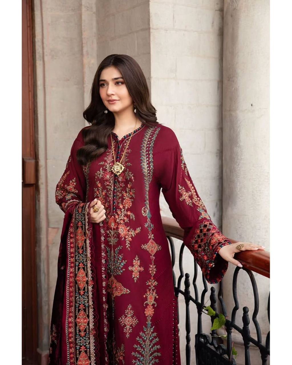 DESIGNER WEAR EMBROIDERED TOP WITH PANT &amp; DUPPATA PAIR💝*