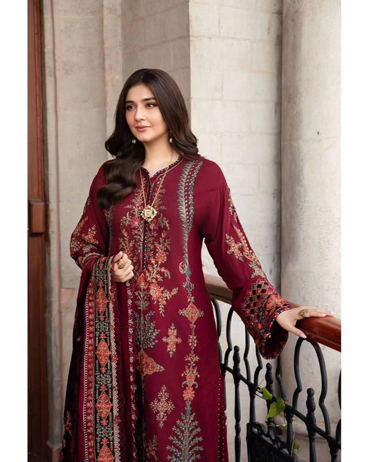 DESIGNER WEAR EMBROIDERED TOP WITH PANT &amp; DUPPATA PAIR💝*
