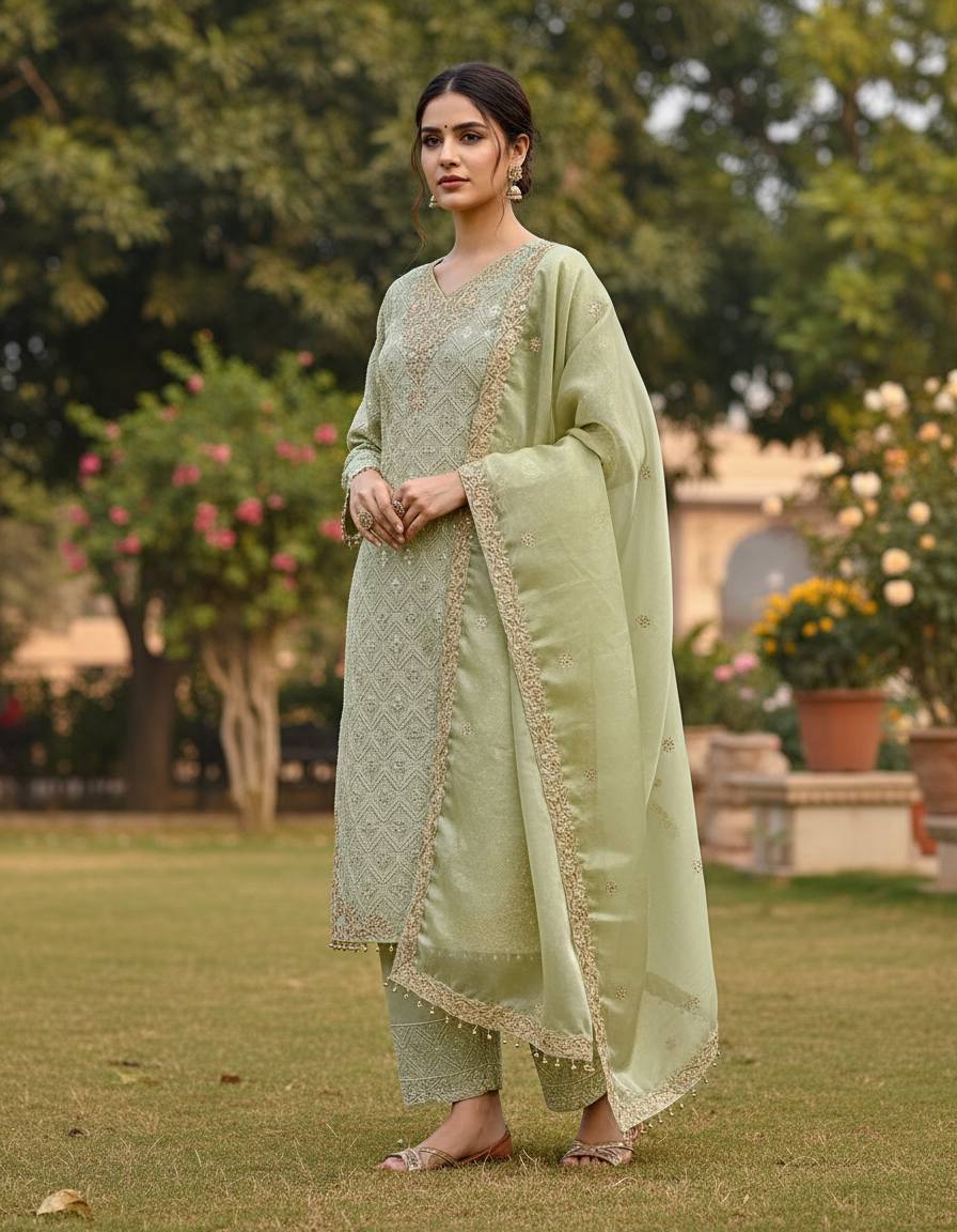 *Presenting New Designer Collection In GMY SILK With Heavy Embroidery Sequence Work Tp-Bottom And Dupatta Set Fully Stitched Ready To Wear 🔥😍🥰*