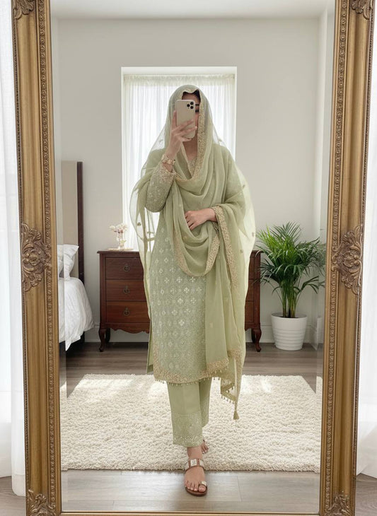 *Presenting New Designer Collection In GMY SILK With Heavy Embroidery Sequence Work Tp-Bottom And Dupatta Set Fully Stitched Ready To Wear 🔥😍🥰*