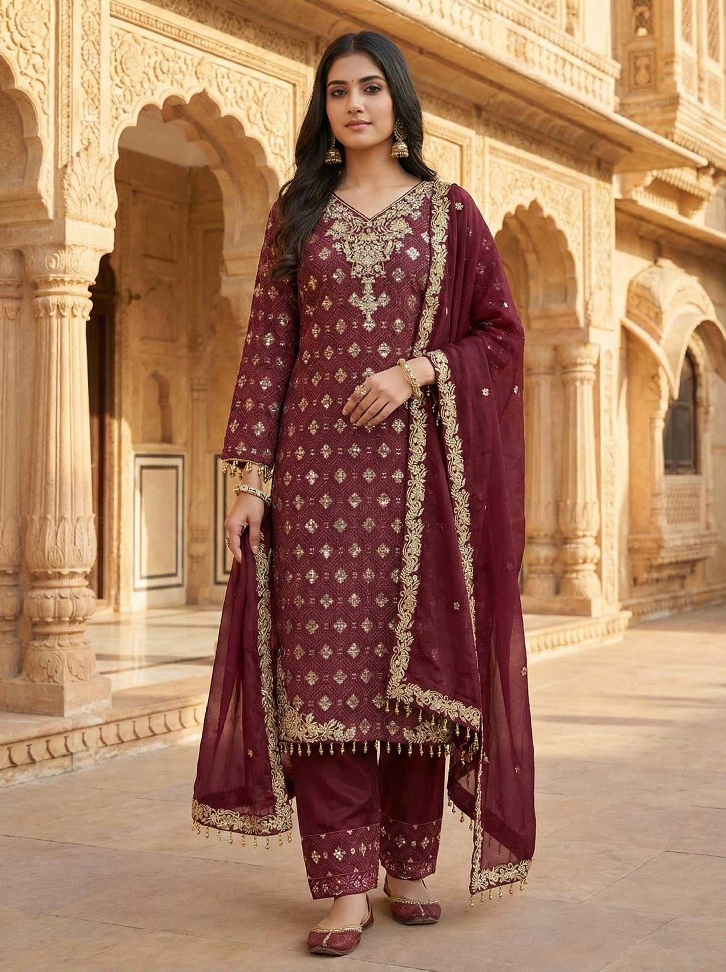 *Presenting New Designer Collection In GMY SILK With Heavy Embroidery Sequence Work Top-Bottom And Dupatta Set Fully Stitched Ready To Wear 🔥😍🥰*