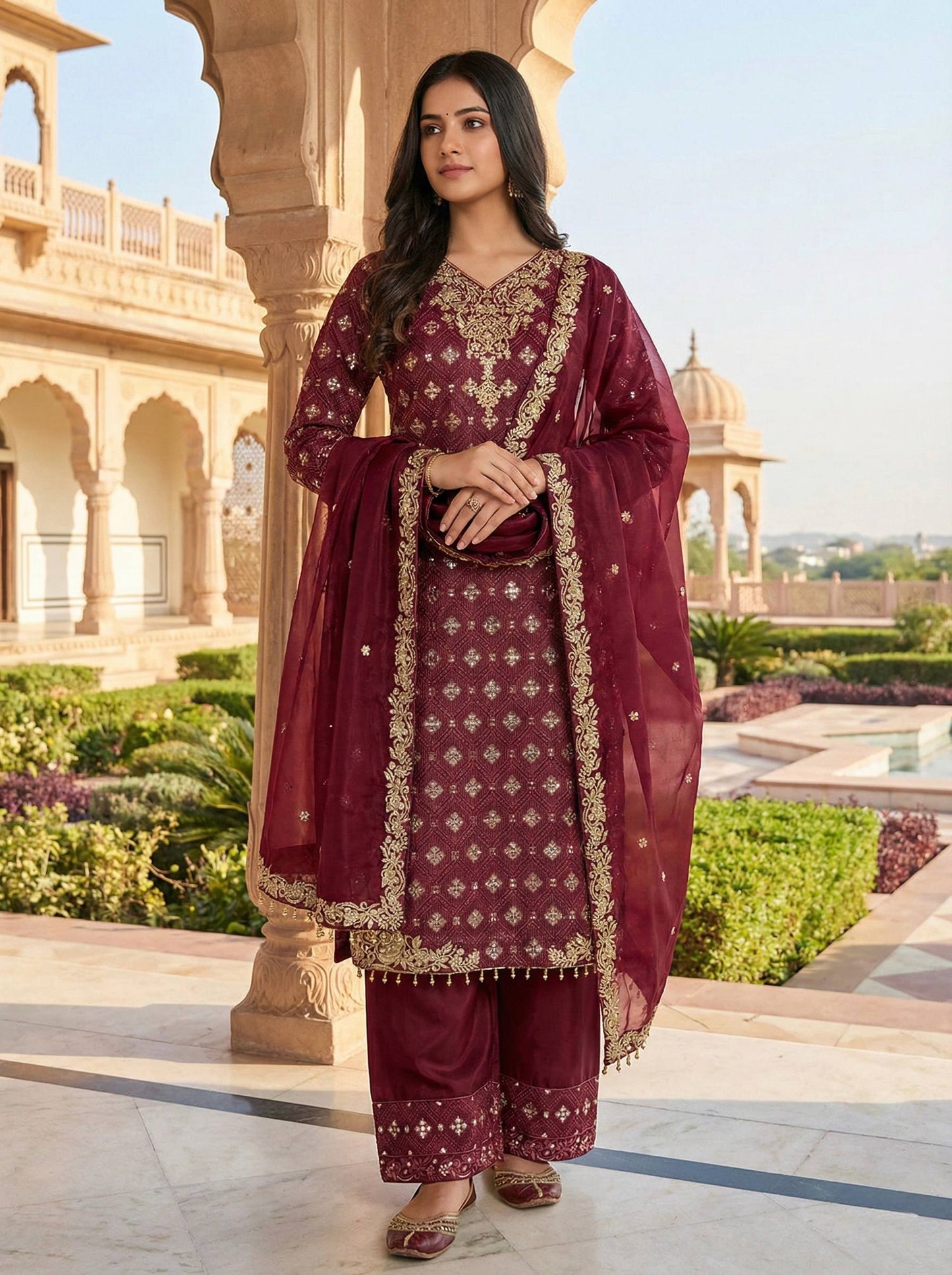 *Presenting New Designer Collection In GMY SILK With Heavy Embroidery Sequence Work Top-Bottom And Dupatta Set Fully Stitched Ready To Wear 🔥😍🥰*
