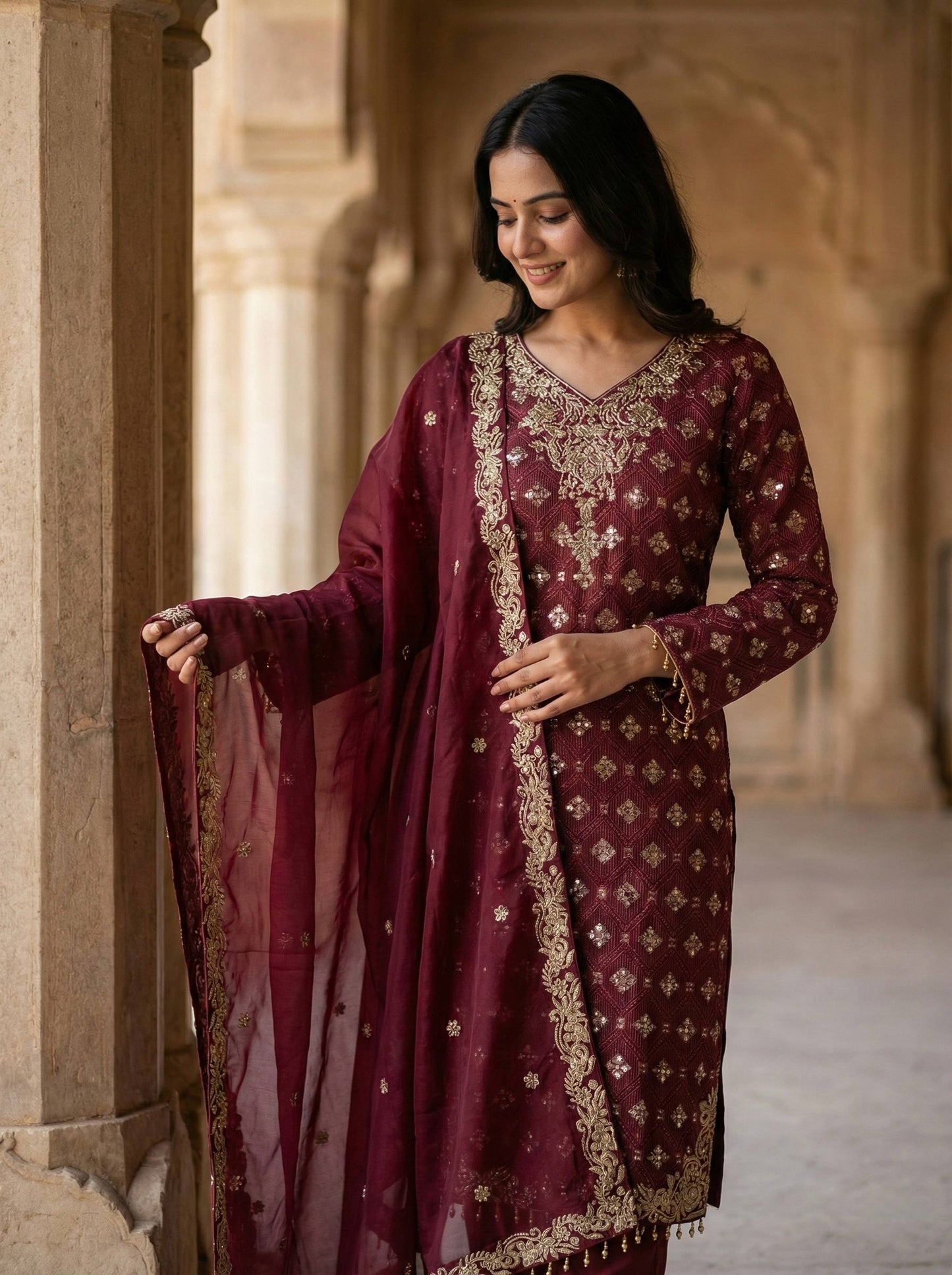 *Presenting New Designer Collection In GMY SILK With Heavy Embroidery Sequence Work Top-Bottom And Dupatta Set Fully Stitched Ready To Wear 🔥😍🥰*
