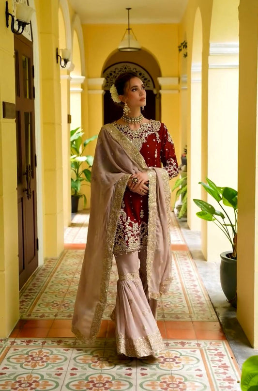 * ✅*NEW ĐĚSIGNER PARTY WEAR TOP AND PLAZZO. WITH FANCY DUPPATA AND EMBROIDERY WORK*✅