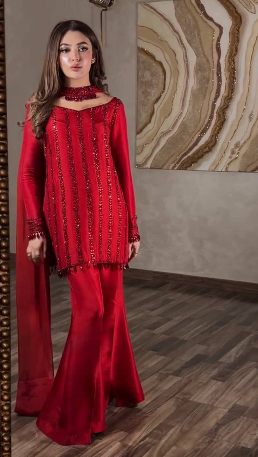 *HERE NEW LAUNCHING 3 PIECES KURTI, PLAZZO &amp; DUPATTA WITH ORIGINAL BEADS CUT DANA WORK
