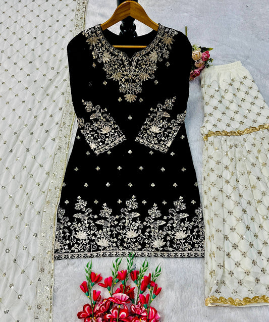 ✅*NEW ĐĚSIGNER PARTY WEAR TOP AND PLAZZO. WITH FANCY DUPPATA AND EMBROIDERY WORK*✅