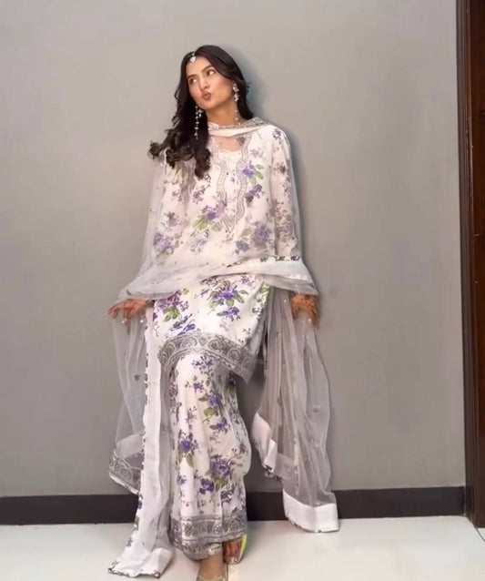 *HERE NEW LAUNCHING 3 PIECES KURTI, PLAZZO & DUPATTA WITH EMBROIDERY AND FANCY LACE WORK*